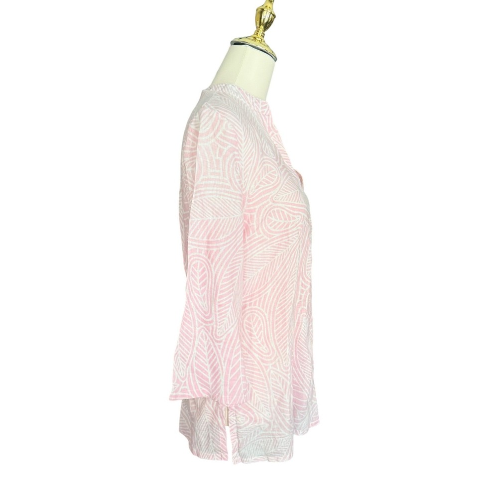 Island Company Mandarin Beach Tunic Pink White Leaf Print 100%‎ Linen Womens M - Picture 4 of 11